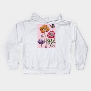 Pretty Poppies Watercolour on Pastel Pink Kids Hoodie